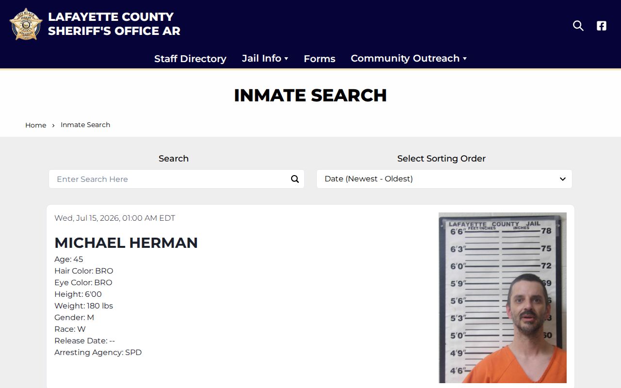 Official Lafayette County arrest history inmate search