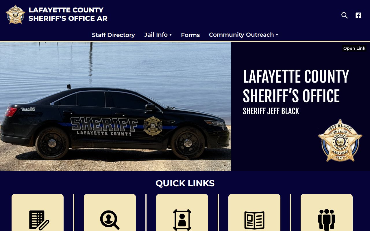 Lafayette County Sheriff's Office homepage with inmate roster and app access