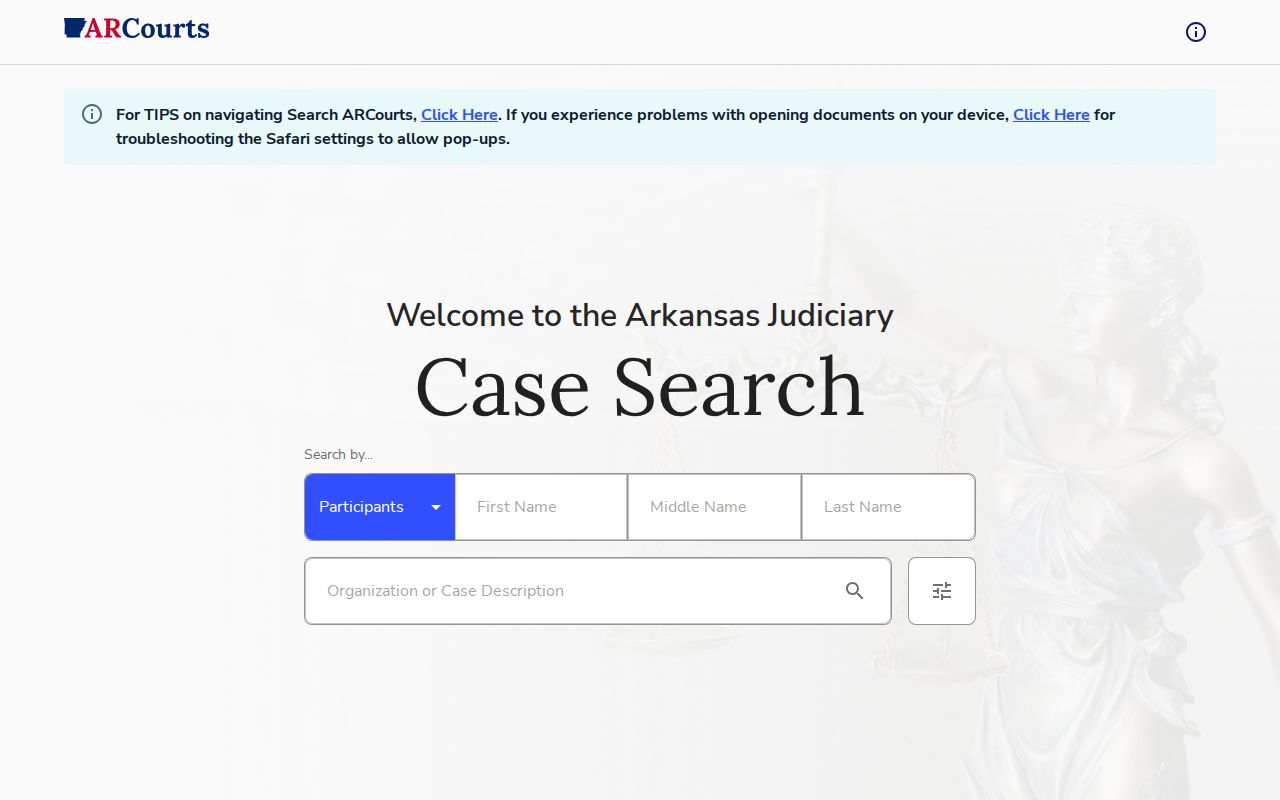 Arkansas Search ARCourts interface for Lafayette County criminal cases